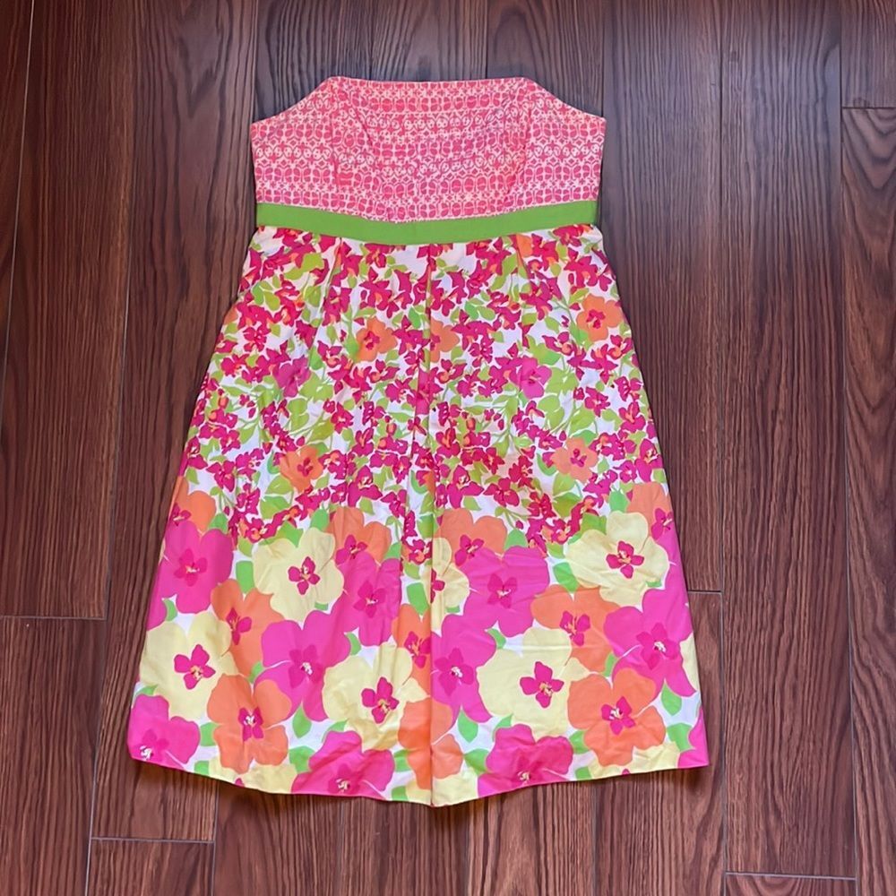 Lilly Pulitzer strapless floral dress sz 4 structured bodice empire waist
